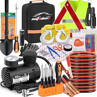 AUTODECO Car Emergency Roadside Assistance Kit with Jumper Cables Tire Inflator Automotive Kit for Car Vehicle