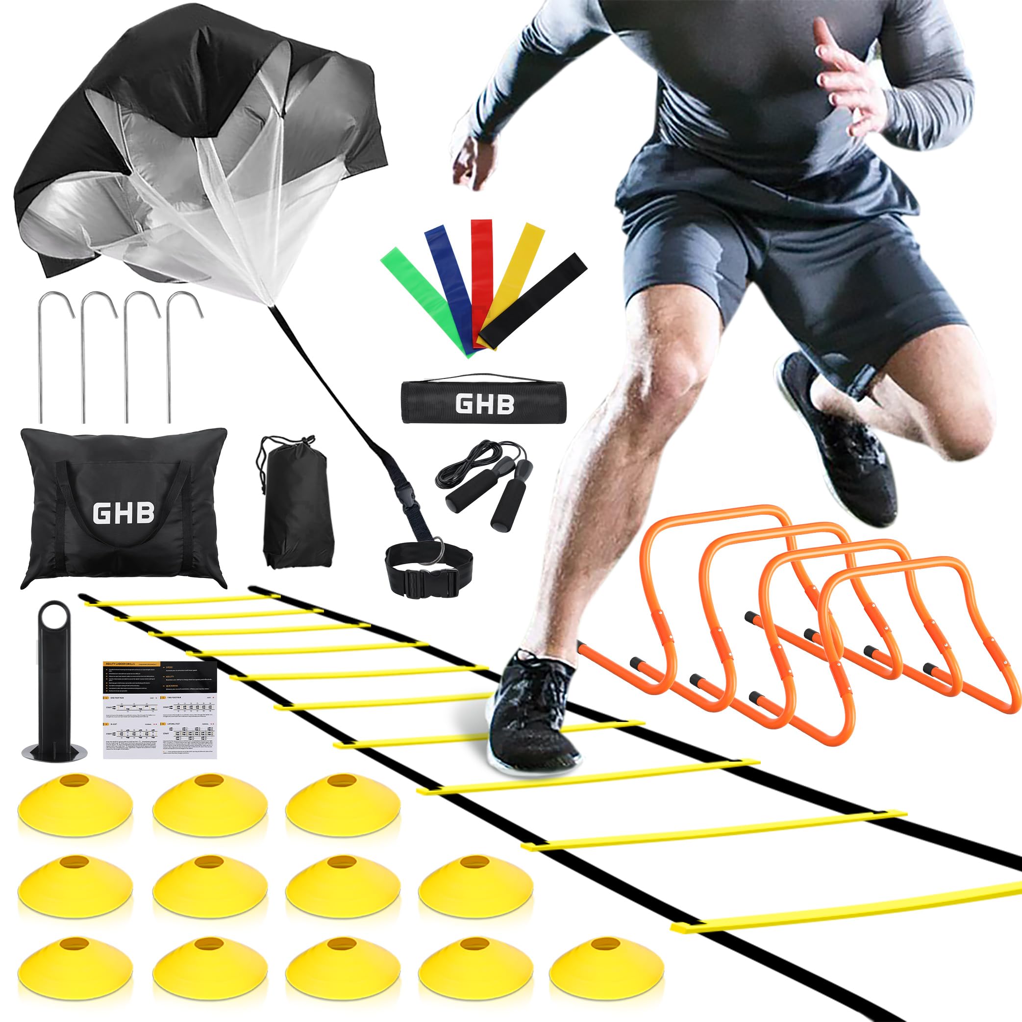 GHB Agility Ladder,Football Training Equipment Set | 4 Agility Hurdles, 20 feet1