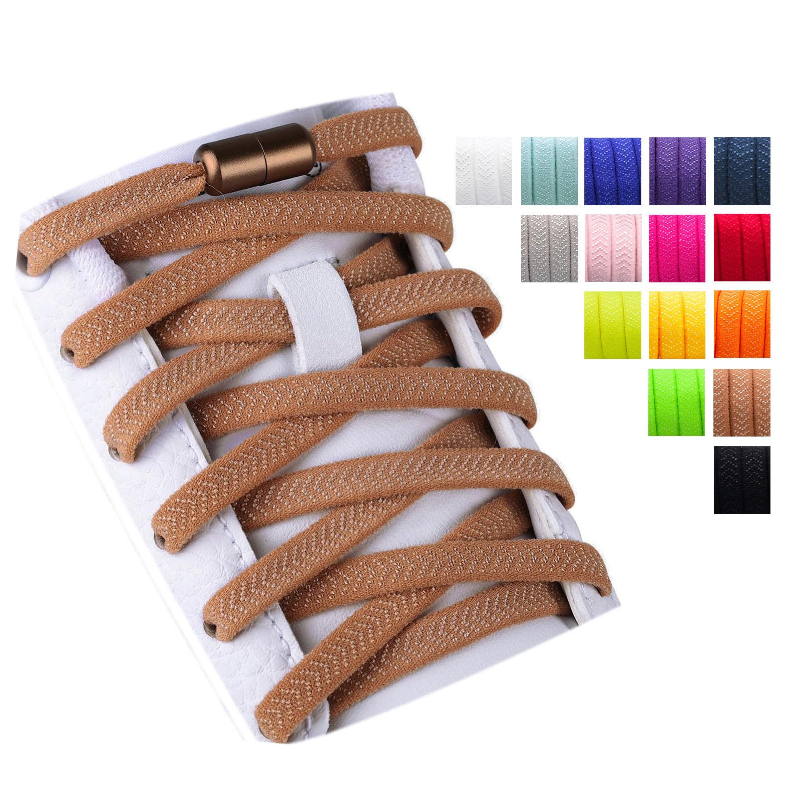 Olukssck 2 Pairs of Elastic Flat Shoelaces with Metal Closure, Elastic Tie Free 