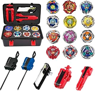 Battling Spinning Tops Toy Set, Combat Gyro Game Gift for Boys Kids Ages 6‑12+, 12 Spinning Tops with 3 Two‑Way Launchers & Grip Starter