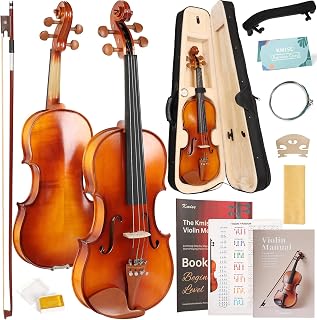Kmise Violin 3/4 Size Starter Kit for Students Beginners Adults, Tough Jujube Wood Acoustic Fiddle Set with Hard Case, Bow, Rosin, Extra Strings, Shoulder Rest, Guide & Chart