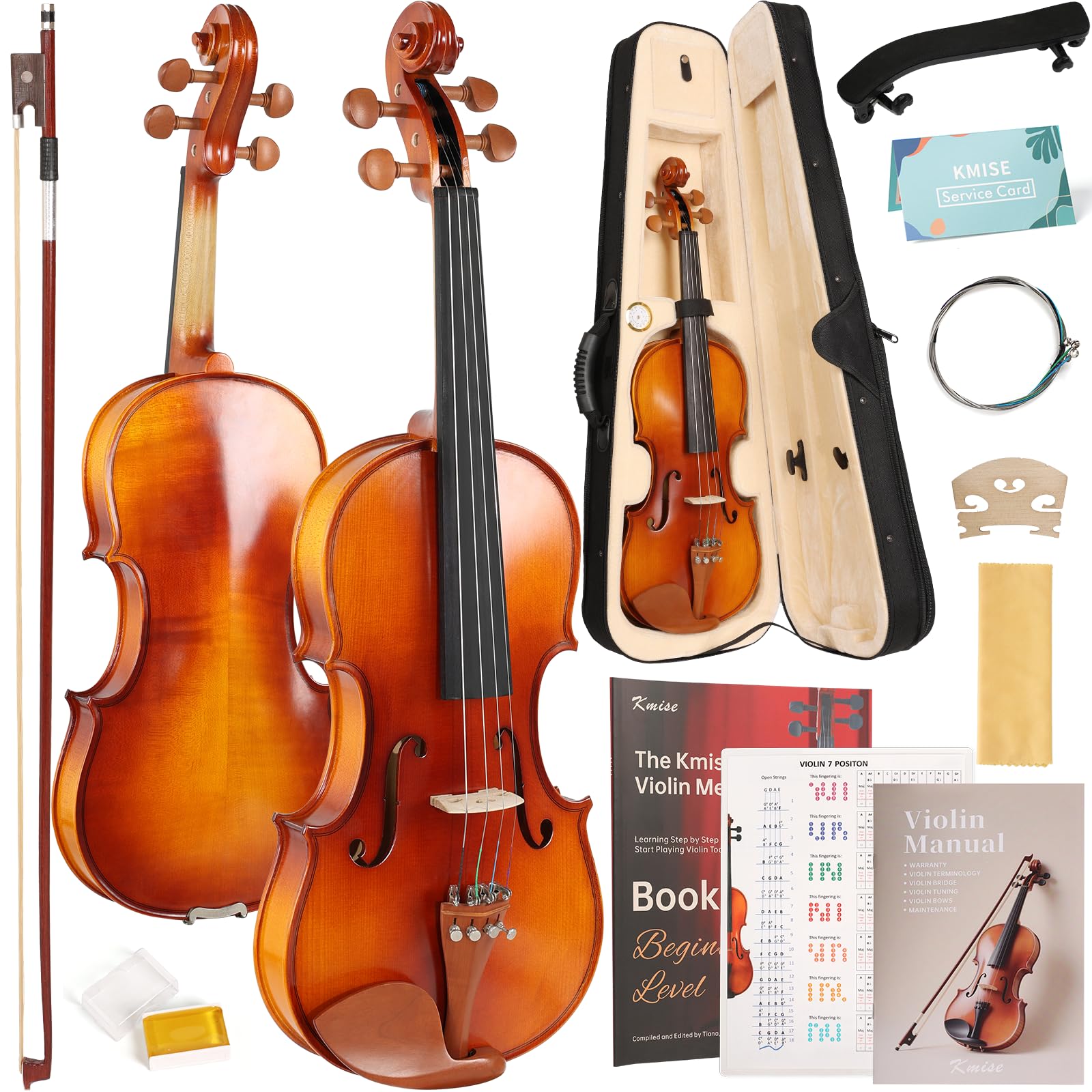 Kmise Violin 3/4 Size Starter Kit for Students Beginners Adults, Tough Jujube Wo