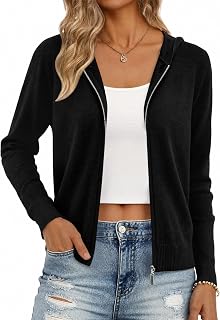 Aottori Cardigan Women Cardigan Knitted Zipper Hooded Long Sleeve Sweatshirt Elegant Lightweight Solid Casual Sweater Cardigan Coat