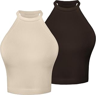 Sunzel Women's Ribbed High Neck High Neck Seamless Sleeveless Tank Top