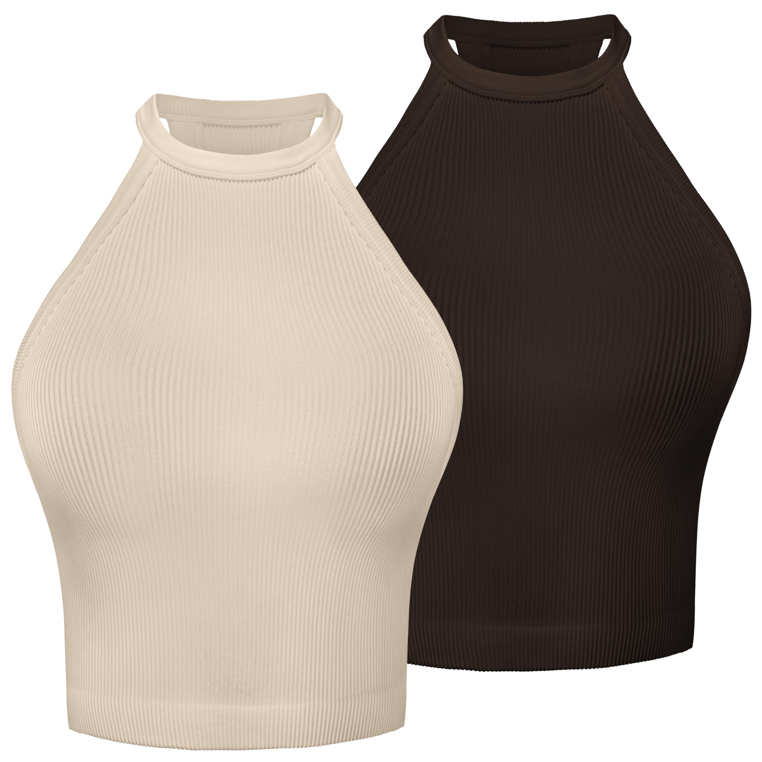 Sunzel Women's Ribbed High Neck High Neck Seamless Sleeveless Tank Top