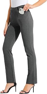Willit Ladies Straight Leg Yoga Pants Stretch Work Trousers Office Casual 4 Pockets Belt Loops 28in/29in/30in/31in/33in