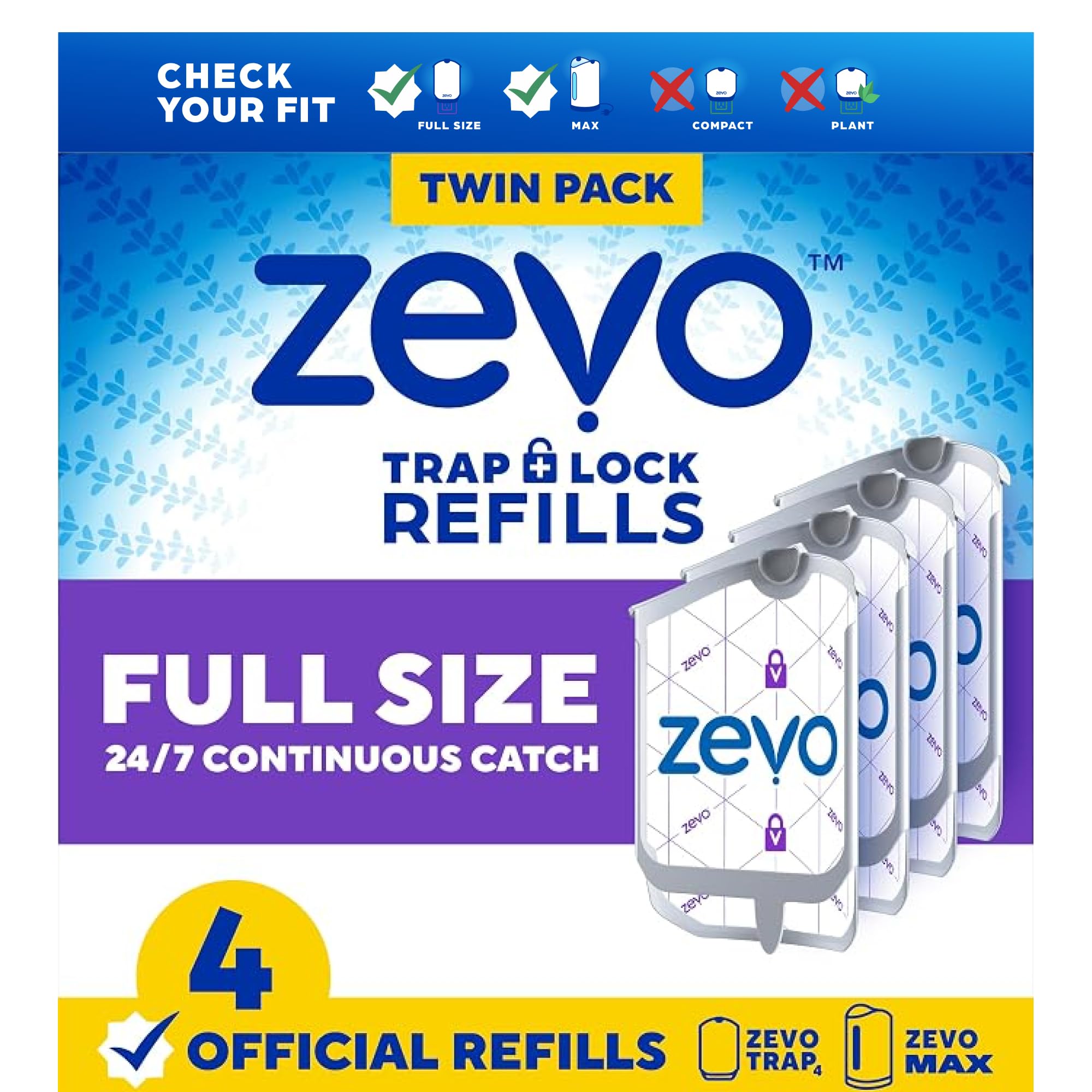 Zevo Flying Insect Trap Refill Cartridges for Fruit Flies & Gnats, 4 Count | Fit