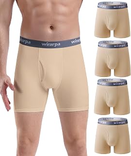wirarpa Men's Boxer Briefs Stretch Cotton Underwear Men's Underwear Without Label with Open Fly Pack of 4