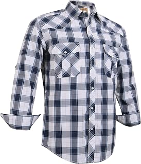 Coevals Club Men's Western Cowboy Pearl Snap Work Plaid Solid Long Sleeve Two Pocket Casual Button Up Shirts
