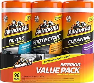 Armor All Car Cleaning Wipes, 90 Ct - Interior, Protectant &amp; Glass Wipes | Armor All car interior value pack, auto cleaning wipes for windows, mirrors and protectant for vinyl &amp; plastic, 30 count each