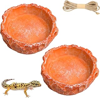 ChiiGe 2-Pack Small Reptile Water Dish for Juvenile Bearded Dragon Gecko | Anti-tip shallow 3.34 in feeder. Non-porous hermit crab waterer, juvenile snake mealworm plate & terrarium accessories.
