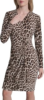 DKNY Vestido de manga larga con cuello cruzado para mujer