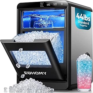 EUHOMY Nugget Ice Maker Countertop, 44lbs/24H, Ready in 7-10Mins, Black | Self-Cleaning Pebble Ice Maker with Scoop &amp; Basket, Pellet Ice Maker with soft chewable ice, Sonic Ice Maker Machine for Home