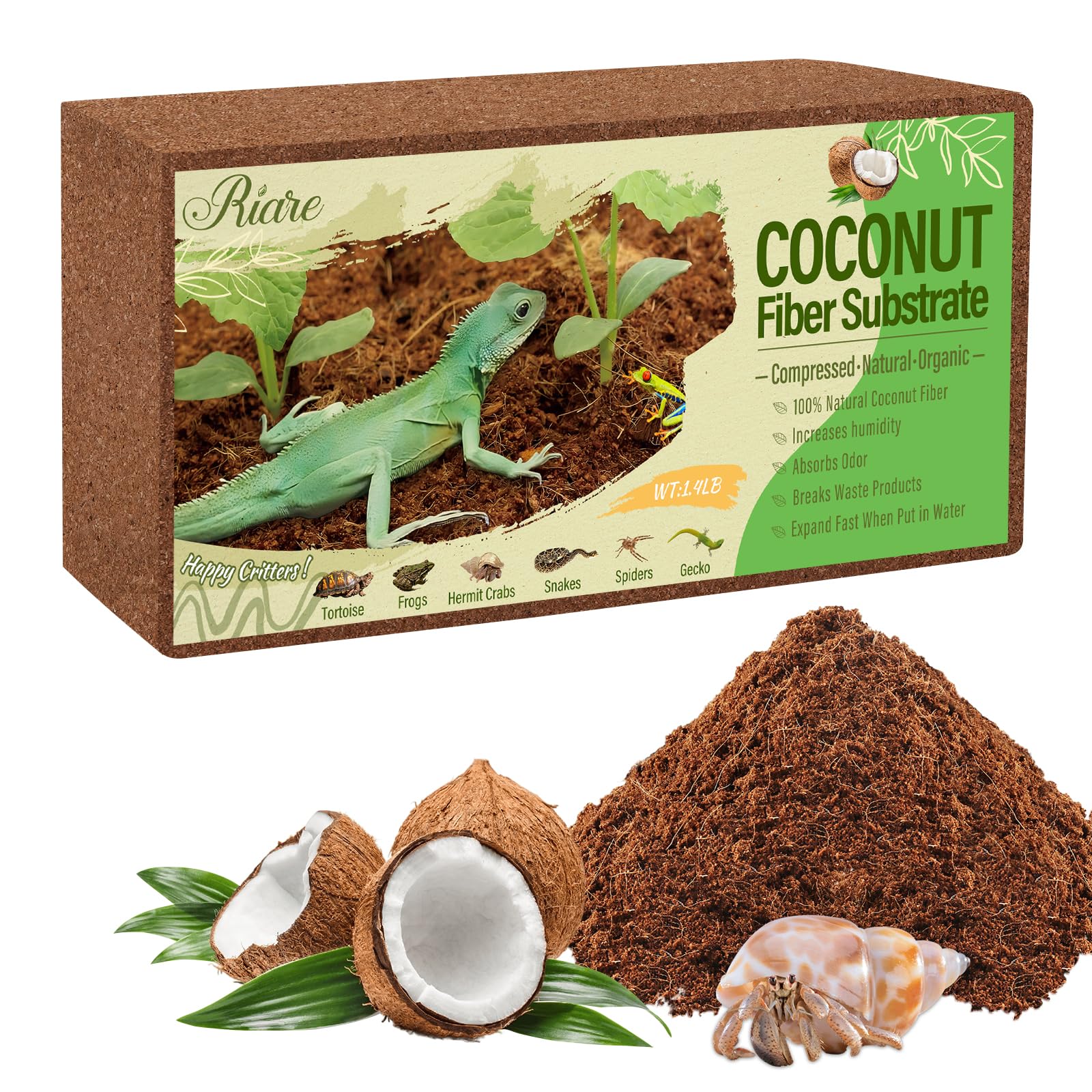 Riare Coconut Fibre Substrate 1 Pack, Compressed Coco Husk Reptile Bedding | Coc