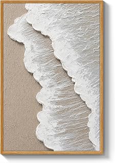 ARPEOTCY 3D Textured Abstract Wall Art, Beige Beach Waves Prints, 16x24inch | Hand-Painted Minimalist Earth Tone Neutral Large Framed Canvas Oil Painting, Wall Decor for Living Room Bedroom