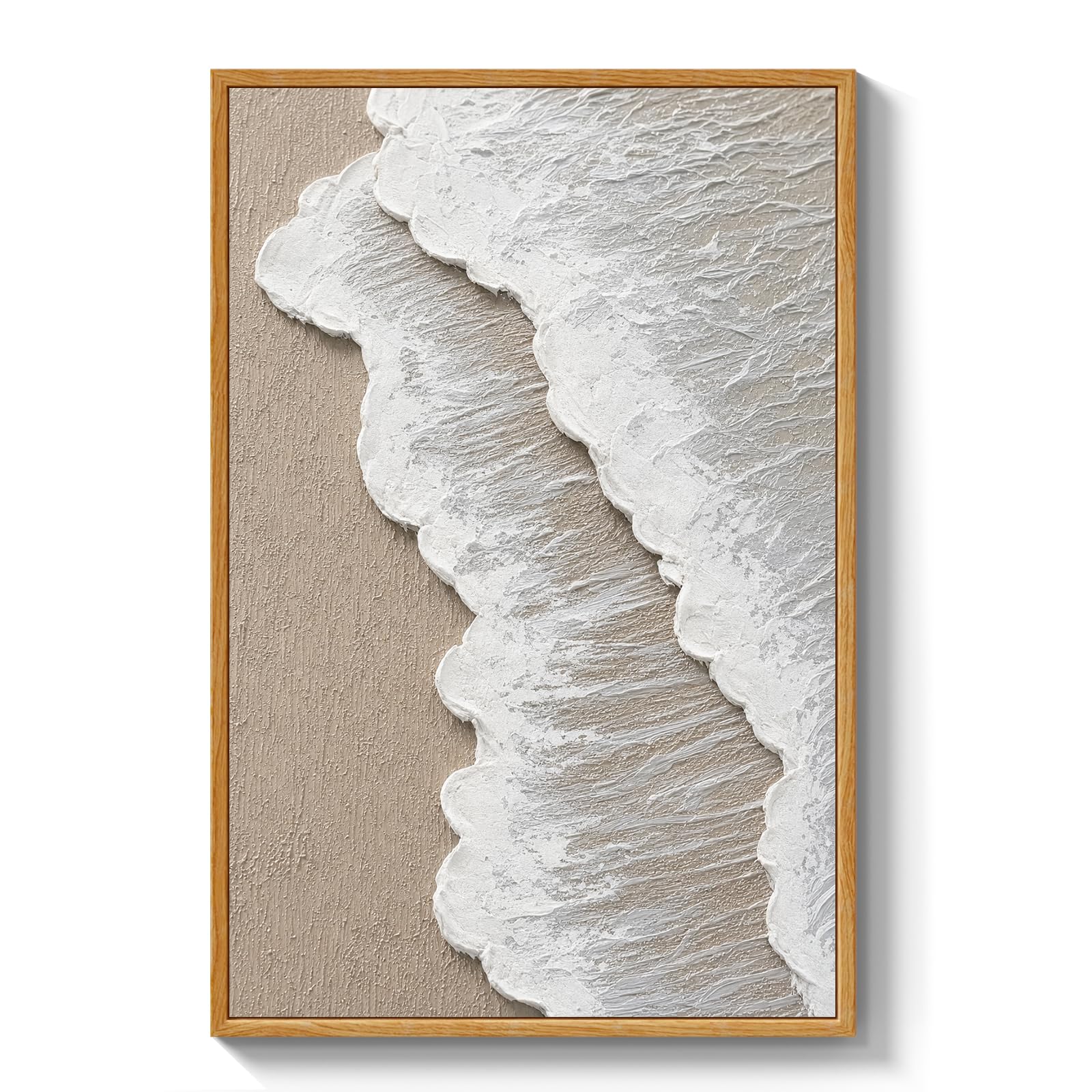 ARPEOTCY 3D Textured Abstract Wall Art, Beige Beach Waves Prints, 16x24inch | Ha