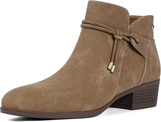 QIY Ankle Boots for Women Round Toe Low Heel Boots