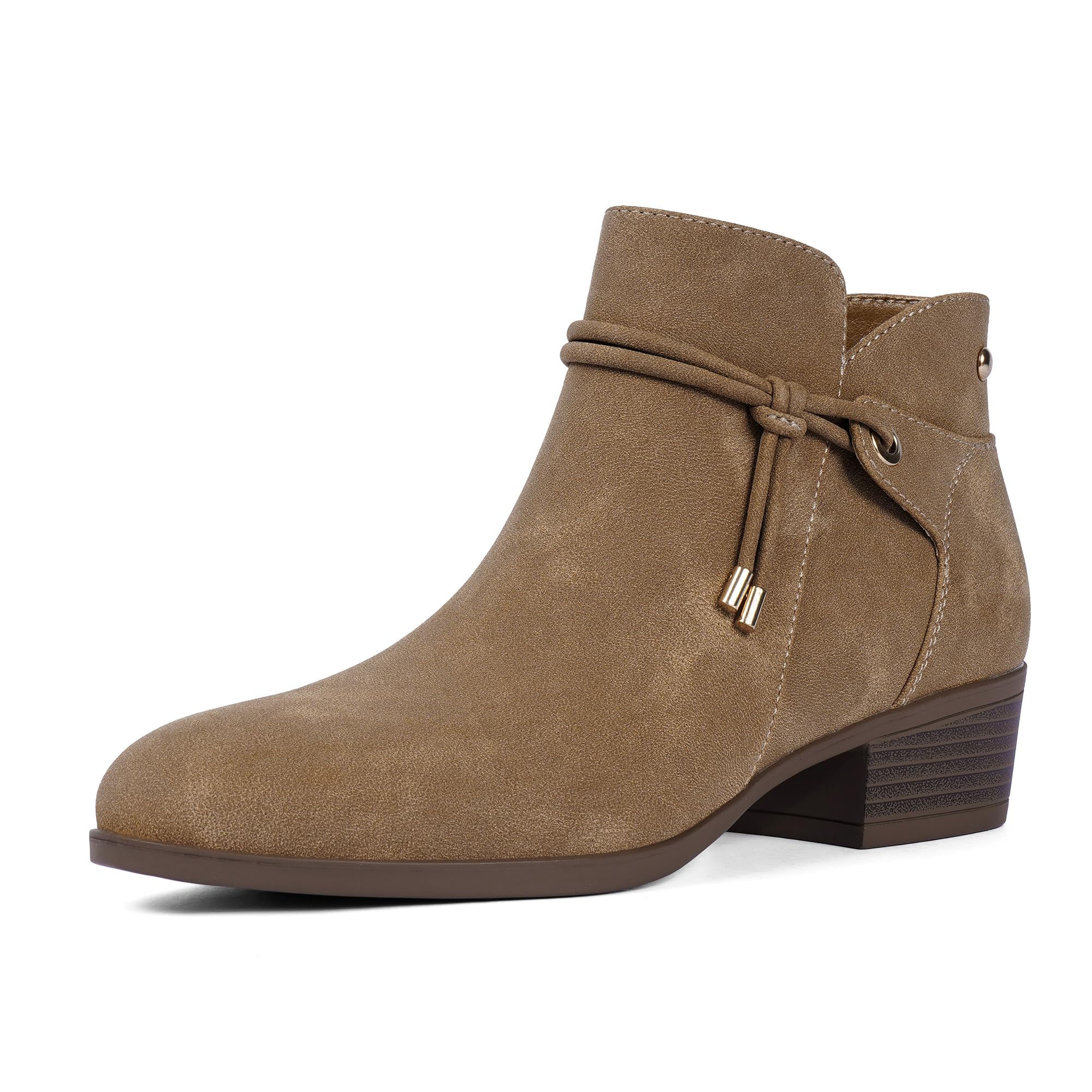 QIY Ankle Boots for Women Round Toe Low Heel Boots