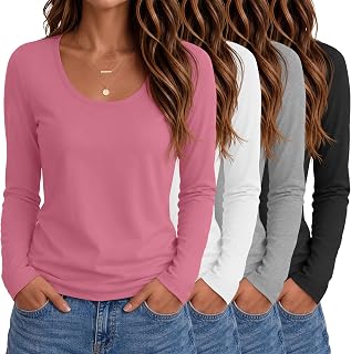 Oakgarden 4 Pack Women Long Sleeve Shirts Scoop Neck Casual Tops