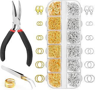 Qulltk 1200Pcs Jump Rings for Jewelry Making Supplies, Jewelry Pliers Set | Gold & Silver Necklace Repair Kit with Plier, Lobster Claw Clasps, Jump Ring Opener, Charm Bracelet Making Kit for Keychains