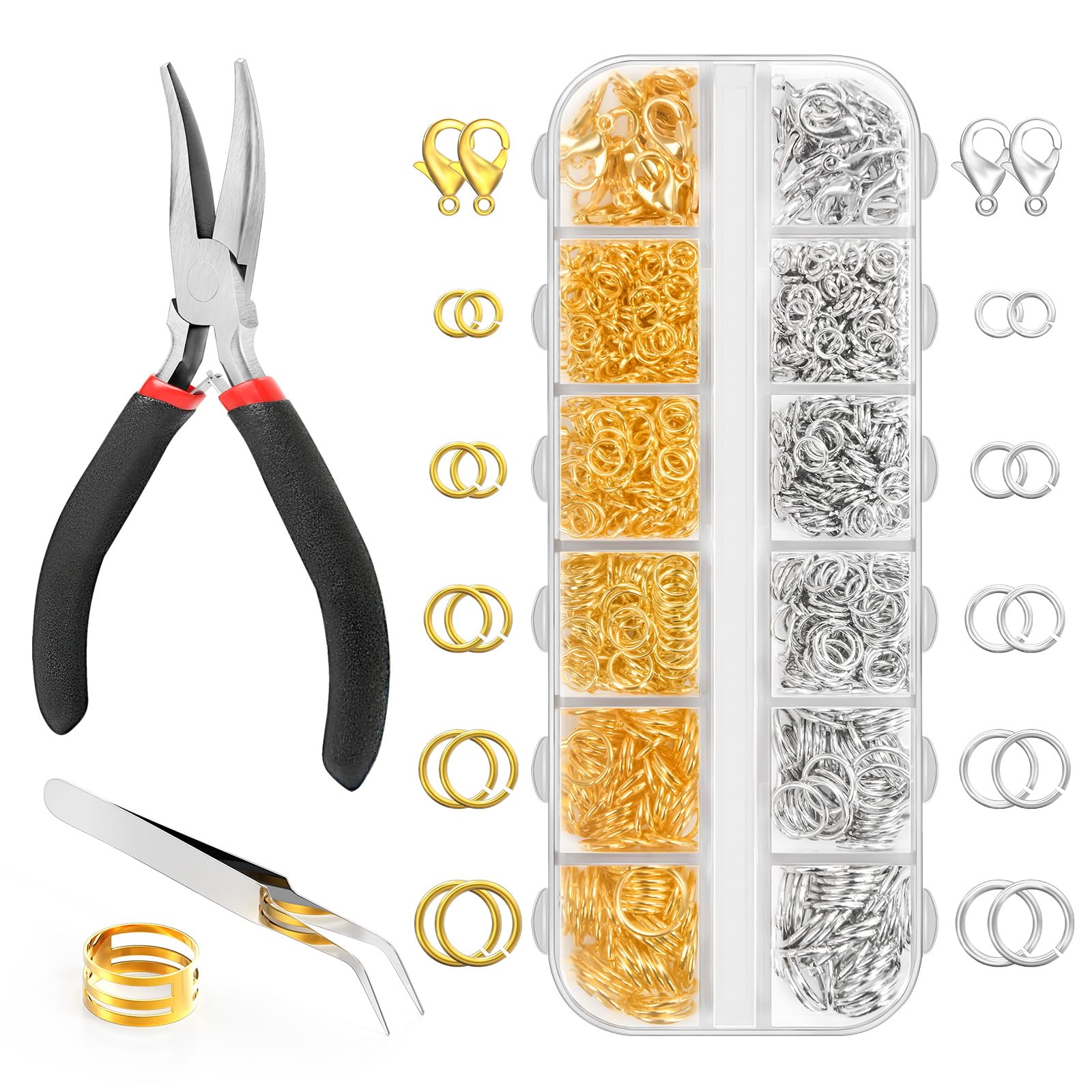 Qulltk 1200Pcs Jump Rings for Jewelry Making Supplies, Jewelry Pliers Set | Gold