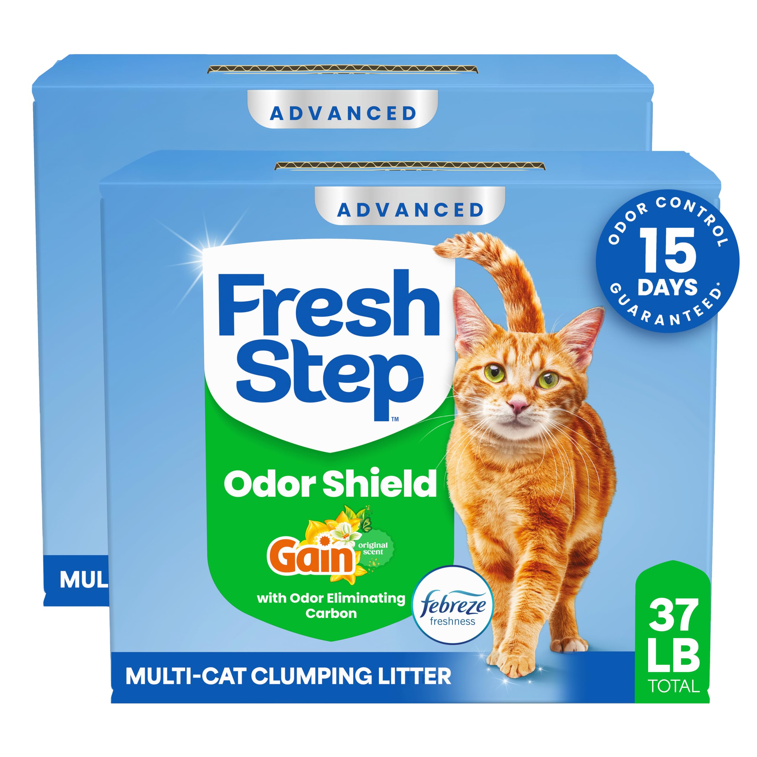 Fresh Step Advanced Odor Shield Clumping Cat Litter with Gain, 18.5 lb, 2Pk | Od