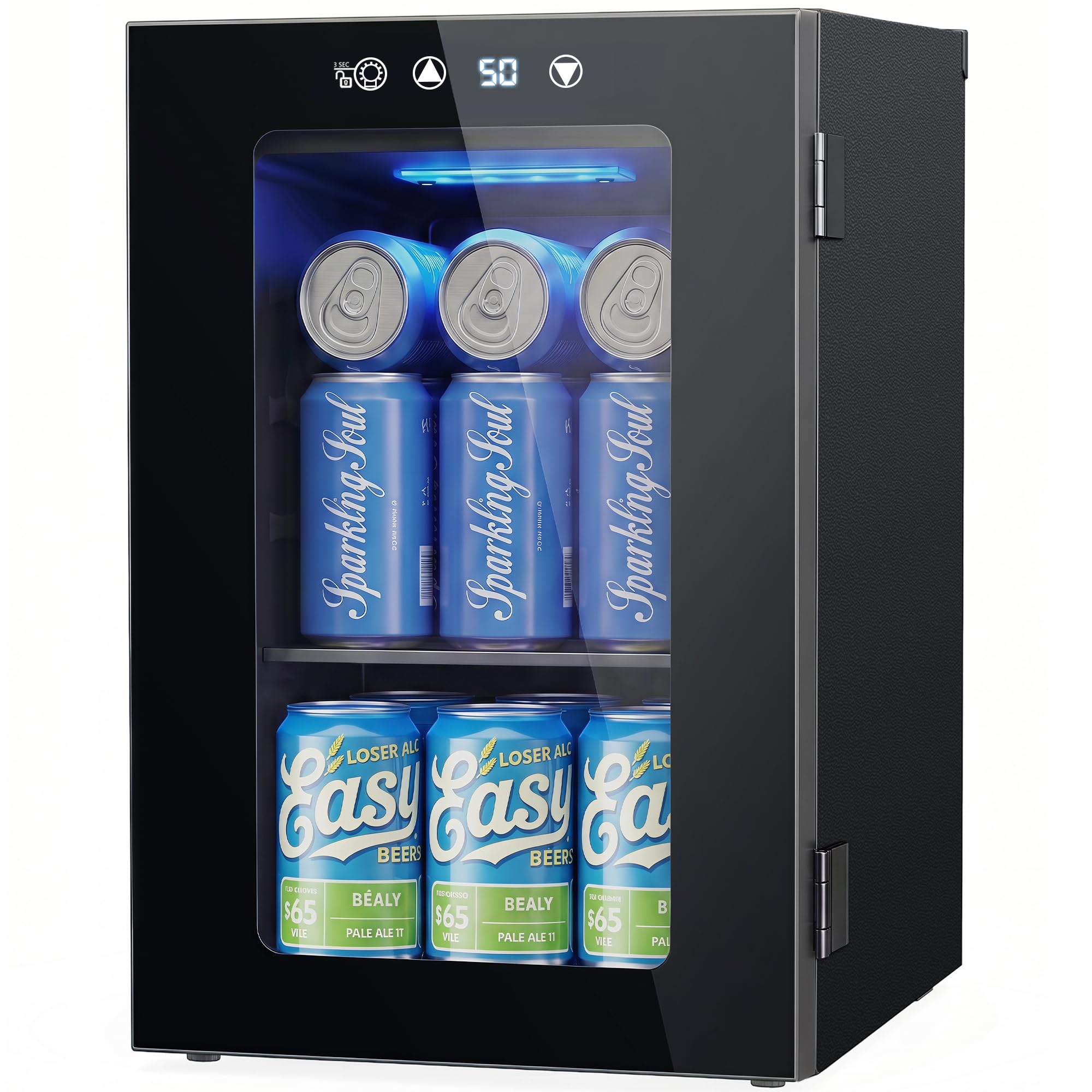 24 Can Beverage Refrigerator, Countertop Mini Fridge with Glass Door, Black | 40