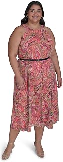 Tommy Hilfiger Women's Sleeveless Halter Neck Fit & Flare Midi Dress Casual Dress