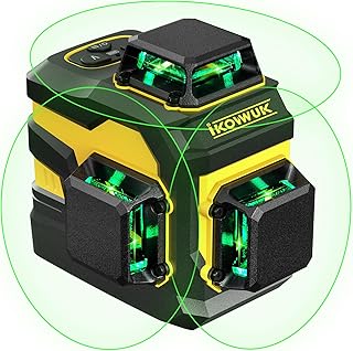 IKOVWUK Laser Level with 12 Green Lines, Built-in 5200 mAh Li-ion Battery | 3×360° Full Coverage, for Construction and Picture Hanging