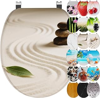Ribelli Toilet Seat with Soft-Close Mechanism, Toilet Lid O-Shape in Many Designs, Toilet Lid, Easy Assembly, Easy to Clean, Approx. 46 x 37 cm (Desert Stone)