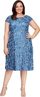 Alex Evenings Women's Tea Length A-line Rosette Dress