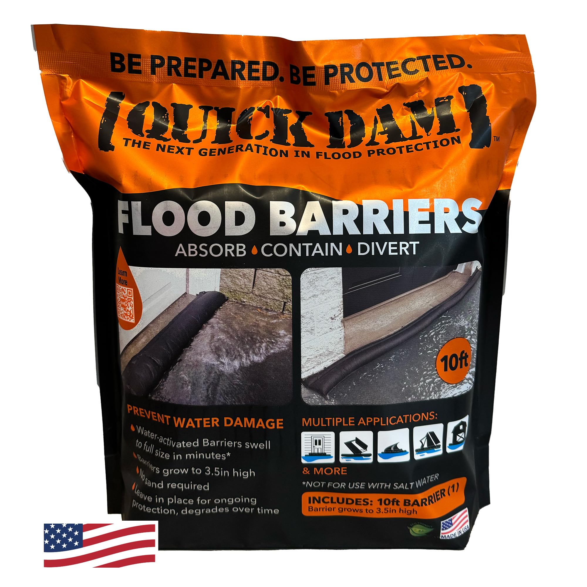Quick Dam Water Activated 10ft Flood Barrier, Pack of 1 | Flood Water Management