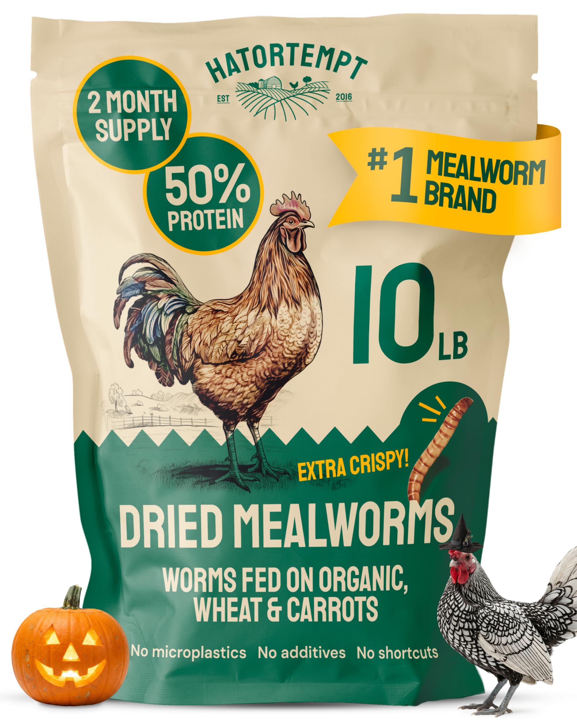 Hatortempt 10lb Dried Mealworms for Chickens & Wild Birds, Chicken Feed | Non-GM