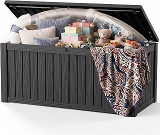 DRATO 310 Gallon Deck Boxes Outdoor Waterproof Large Outside Storage Box | Weather Resistant Resin Lockable Outdoor Storage Bench Patio Cushions Furniture, Pool Garden Tools, Easy Assembly, Grey