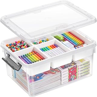 Citylife 17QT Clear Craft Organizers and Storage Box with Removable Tray | Stackable Art Supply Organizer Storage Bins with Lids for Beads, Markers, Sewing, Tools, Playdoh, Coloring Books, Made in USA