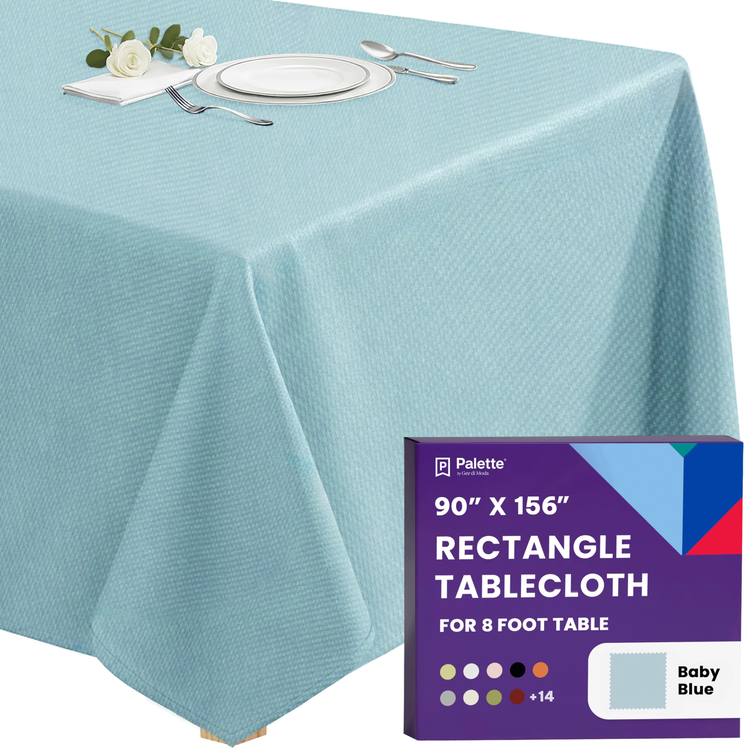 Gee Di Moda Rectangle Tablecloth - 90 x 156 Inch Baby Blue Table Cloth for 8 Foo