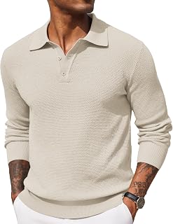 COOFANDY Polo Pullover Men's Long Sleeve Polo Shirt Knitted Pullover with Polo Collar Business Sweater Long Sleeve Polo Jumper S-3XL