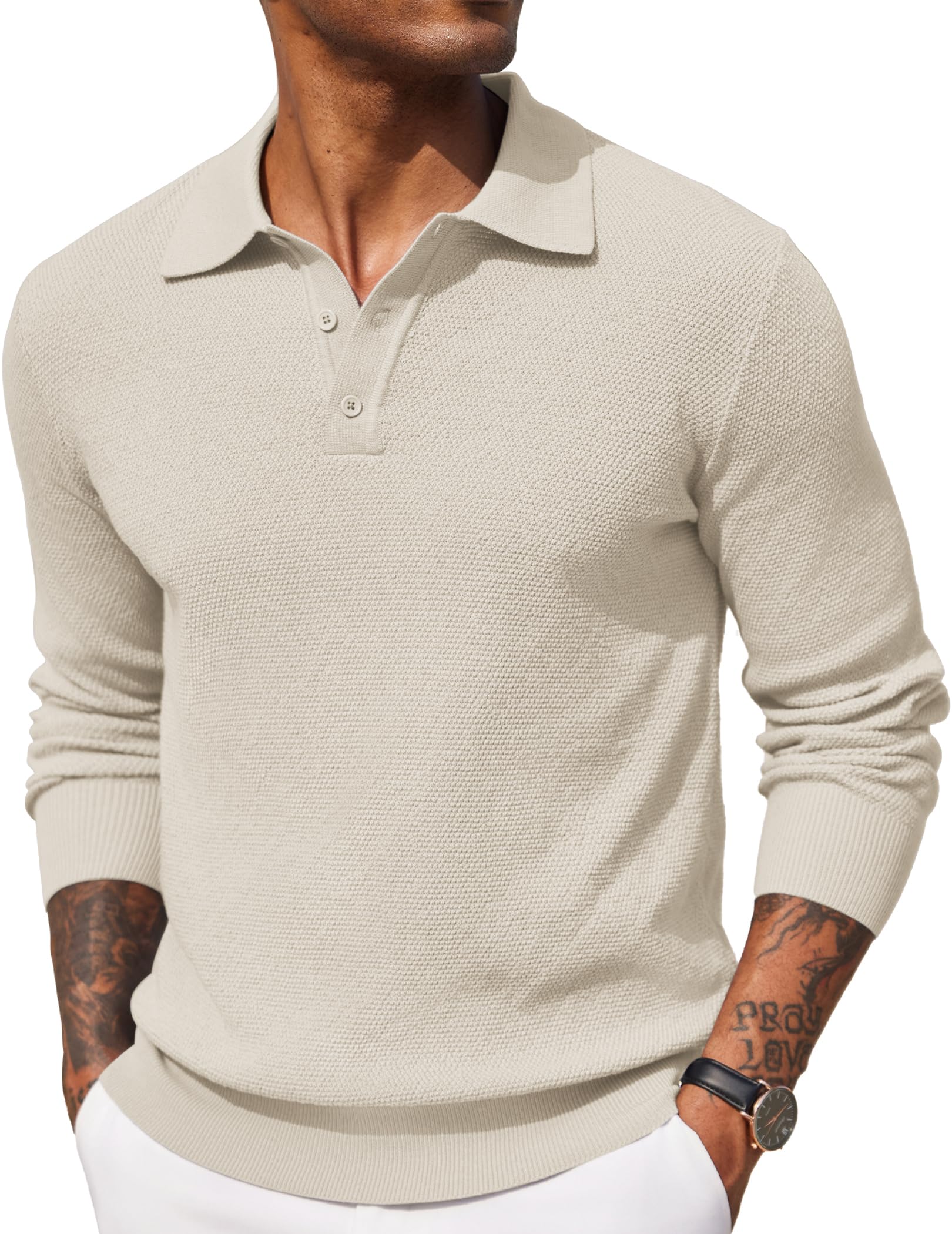 COOFANDY Polo Pullover Men's Long Sleeve Polo Shirt Knitted Pullover with Polo C