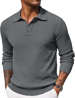 COOFANDY Men's Long Sleeve Polo Sweater Thin Knit Pullover Winter Sweatshirts