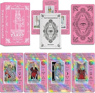 Smoostart Holographic Pink Tarot Cards for Beginners with Meanings on Them | Surface Laser Cards Holographic Tarot with Guide Book to All Tarot, Characters, and Spreads.Tarot Cards Deck with Keywords