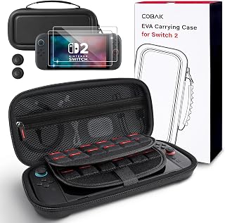 CoBak Large Capacity Carrying Case for Nintendo Switch 2 (2025) | 3 in 1 Accessories Bundle with 2 Screen Protectors, Thumb Grip Caps, 24 Game Cartridges, Hard Shell Portable Travel Pouch
