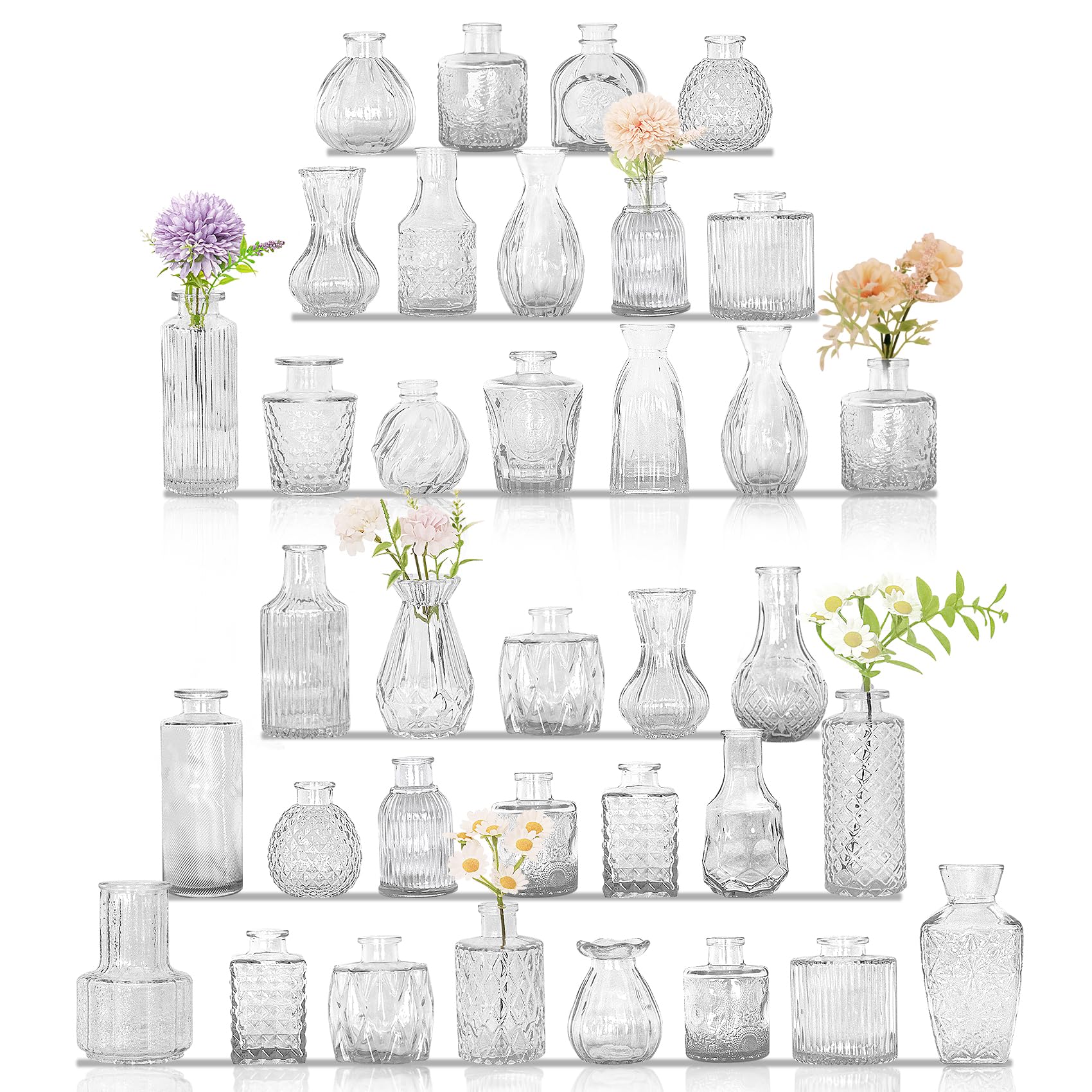 Set of 36 Glass Bud Vases Small Flower Vases for Centerpieces | Vintage Glass Bo