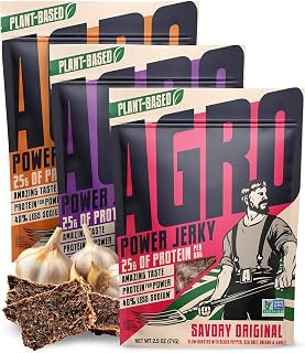 Variety Pack Vegan Jerky Flavor, High Protein Plant Based Snack, 3 Pack | AGRO POWER Jerky, High Protein, Non-GMO, Lower Sodium, No Cholesterol, Meatless Healthy Snack for Lunch, On-the Go Fuel