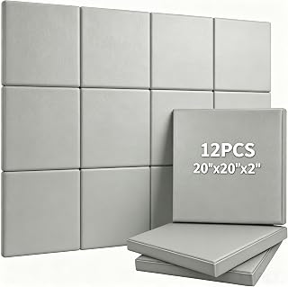 12 PCS Golf Simulator Wall Padding 20"x20" x2"Matte Gray‌ Golf Wall padding | 2" Thick ‌Matte gray‌ Covers 32.3 sq. High-Density Foam PU Leather Impact Protection Waterproof