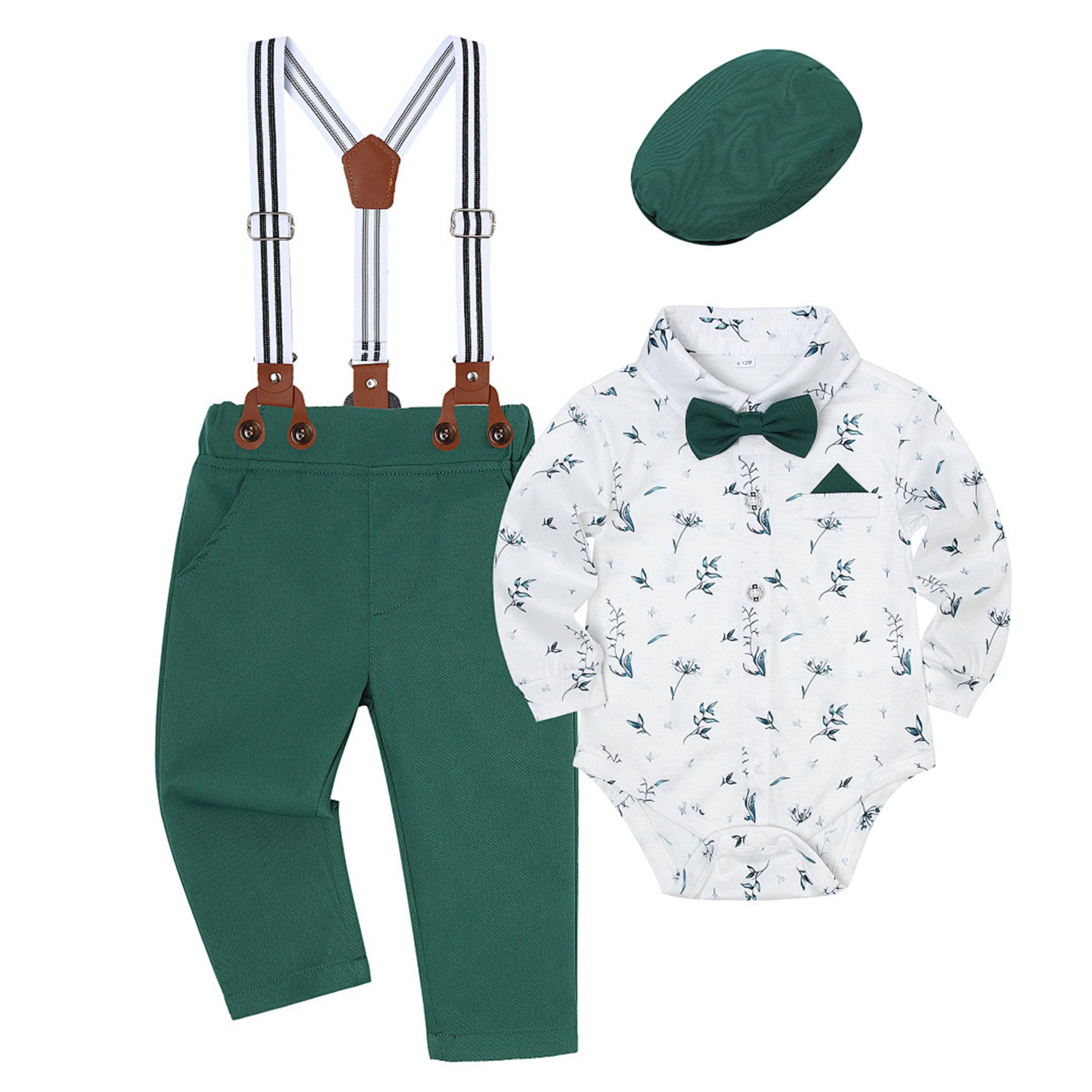 Volunboy Baby Boy Gentleman Set, Plaid Shirt with Bow Tie + Suspenders Pants 4 P