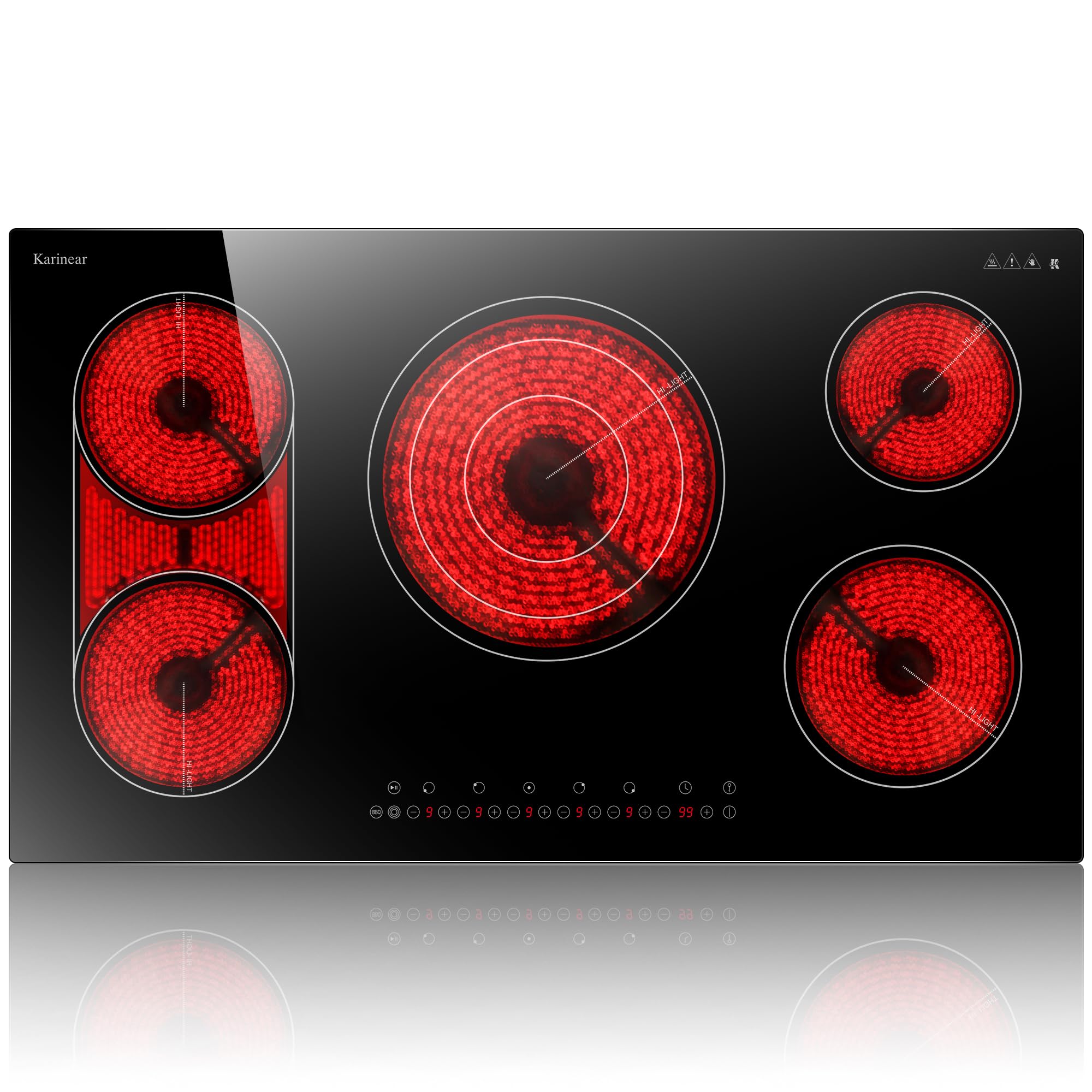 Karinear 36 Inch Electric Cooktop, 5 Burners Electric Stove Top, Drop-in | Flexi