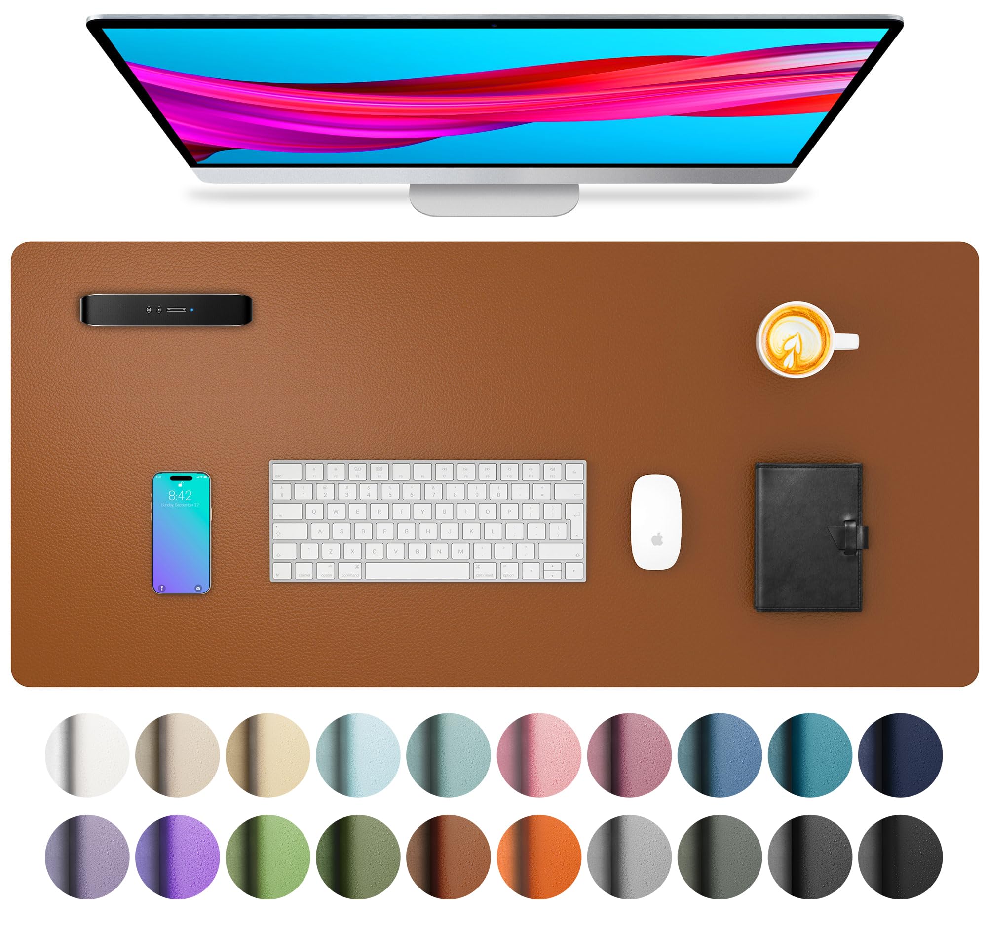 Aothia Leather Desk Pad Protector, Mouse Pad, Office Desk Mat, Non-Slip PU Leath