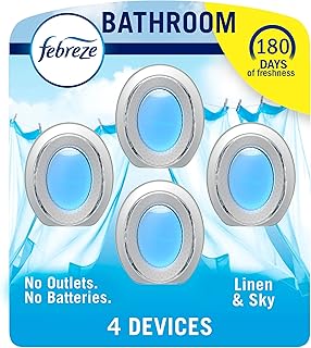 Febreze Odor-Fighting, Plug in Alternative, Air Fresheners for Home and Bathroom, Kitchen & Closet, Linen & Sky Scent, 4 Count