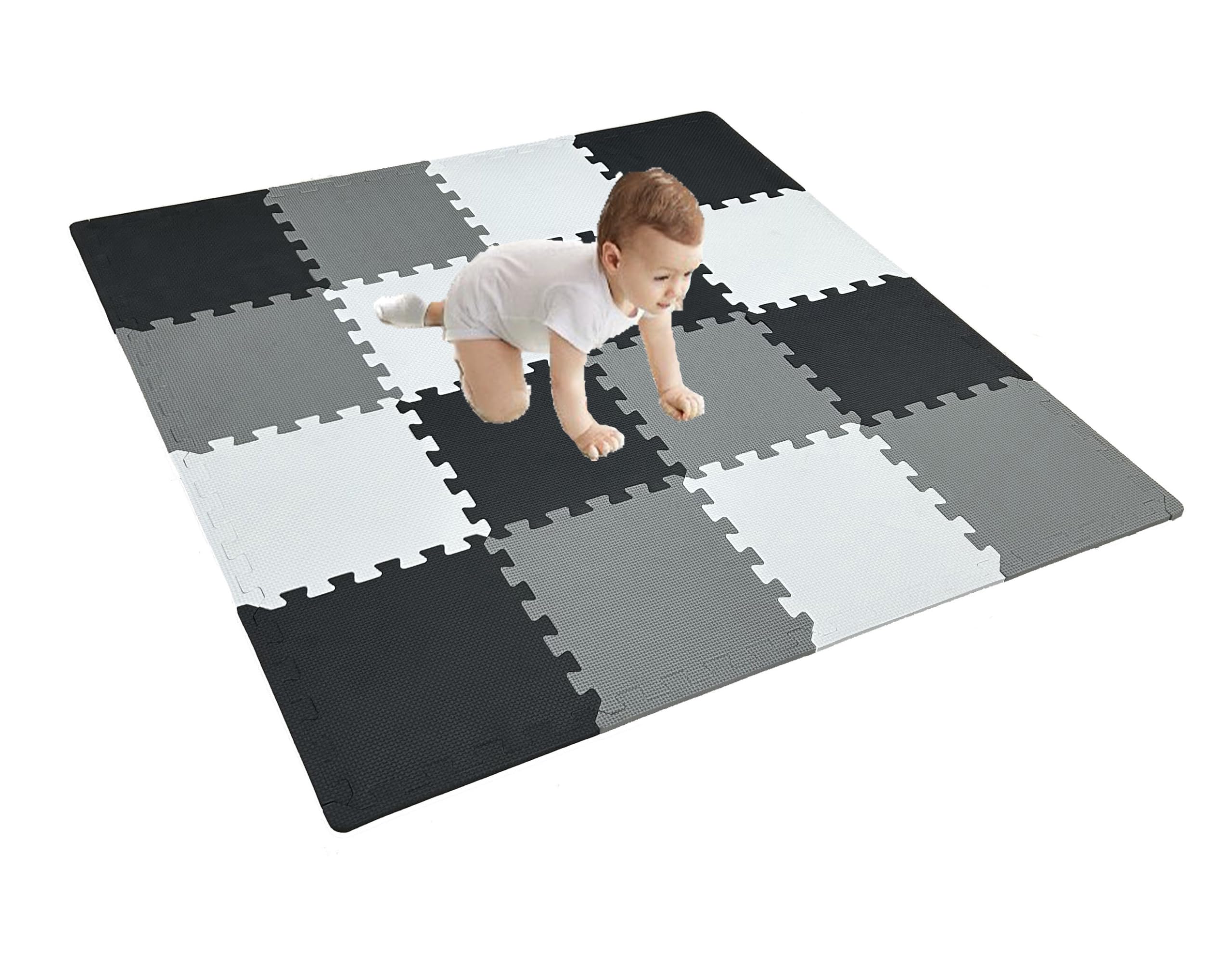 16 Pieces Tiles Foam Play Mat with Border, Interlocking Playmat Tiles, Foam Floo