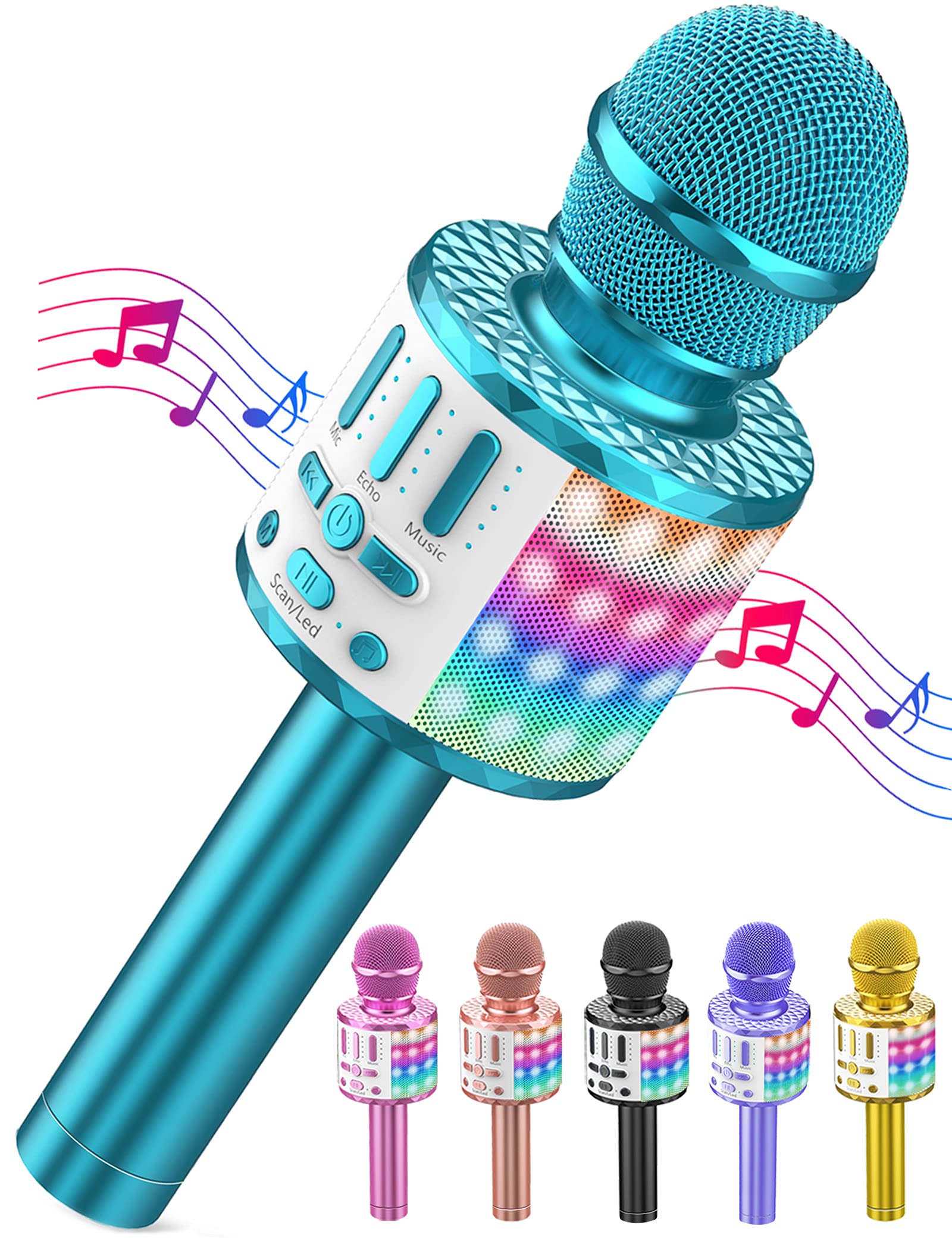 Wireless Microphone with Lights, Karaoke Bluetooth Microphone for Kids Adults, P